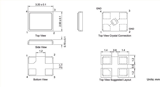 貼片型石英晶體諧振器,3225貼片晶振,7M晶振,7M-12.000MAHE-T晶振