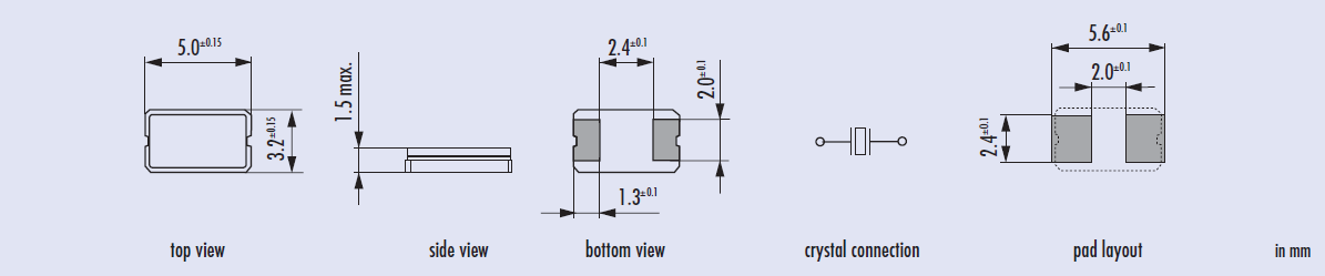 小尺寸智能計時晶振,二腳5032高速焊盤晶振,JXG53P2晶振