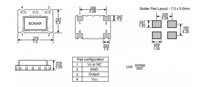 Bomar晶振,B1701-ADCS3-20.000000晶振,壓控溫補晶振
